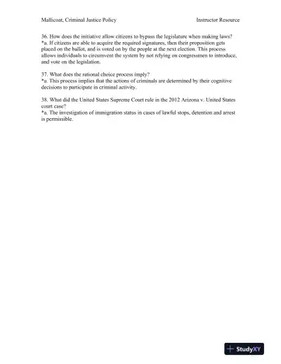 Criminal Justice Policy 1st Edition Test Bank - Page 7 preview image