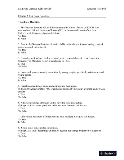 Criminal Justice Policy 1st Edition Test Bank - Page 8 preview image