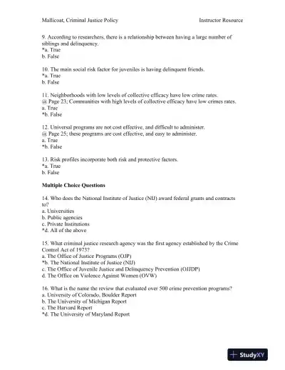 Criminal Justice Policy 1st Edition Test Bank - Page 9 preview image