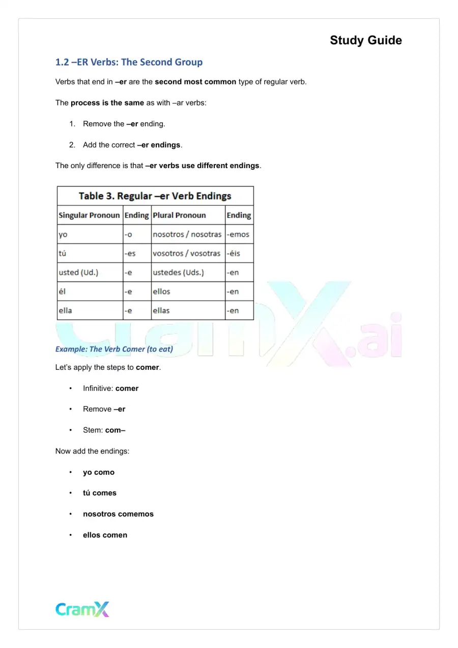 Spanish I - Infinitive and Regular Verb Use, page 3