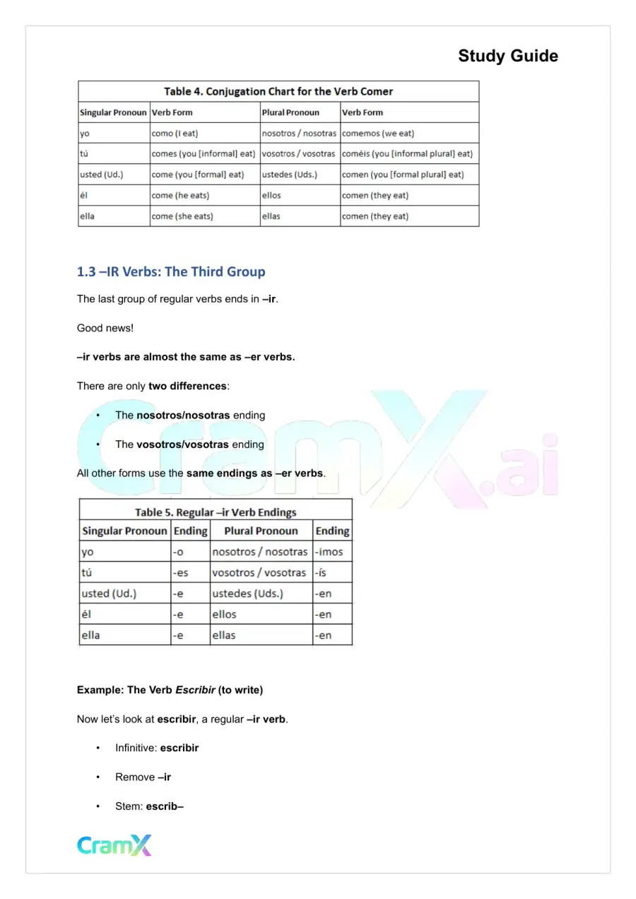 Spanish I - Infinitive and Regular Verb Use, page 4