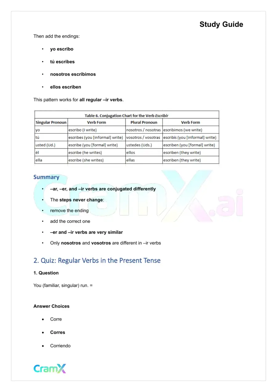 Spanish I - Infinitive and Regular Verb Use, page 5