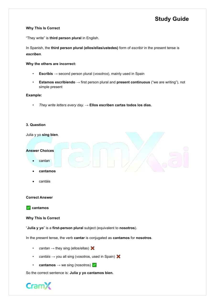 Spanish I - Infinitive and Regular Verb Use, page 7