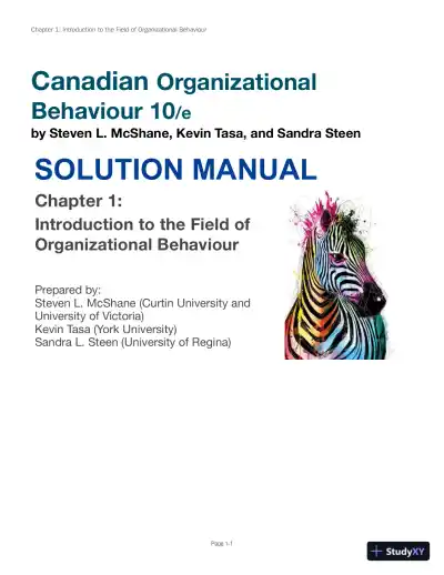 Solution Manual for Canadian Organizational Behaviour, 10th Edition - Page 1 preview image