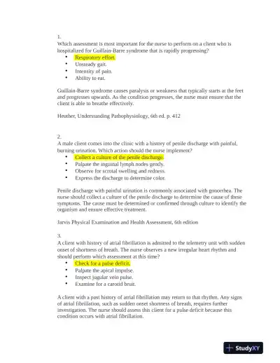HESI Medical Surgical Practice Exam With Answers (131 Solved Questions) - Page 1 preview image