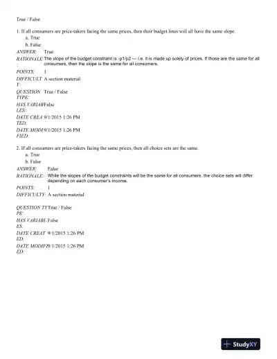 Microeconomics: An Intuitive Approach with Calculus 2nd Edition Test Bank - Page 9 preview image