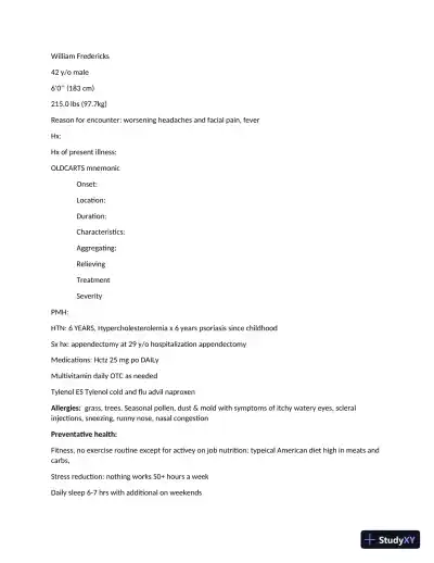 William Fredericks Health Assessment Practice Exam (1 Solved Case) - Page 1 preview image