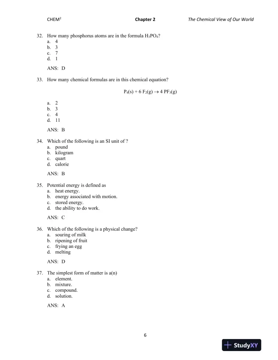 CHEM2: Chemistry in Your World 2nd Edition Test Bank, page 11