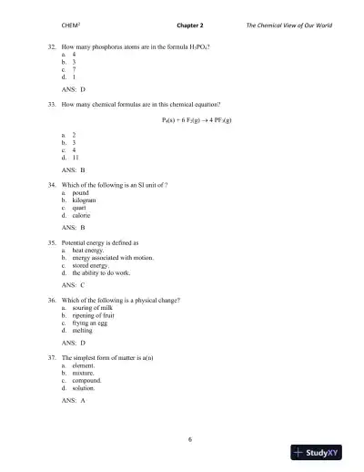 CHEM2: Chemistry in Your World 2nd Edition Test Bank - Page 11 preview image