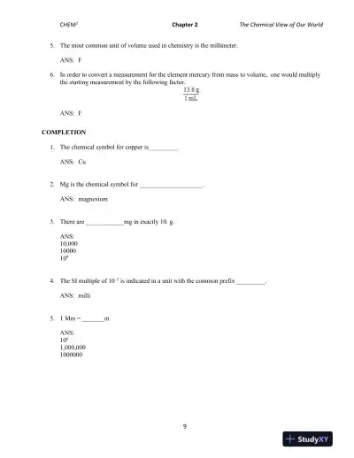 CHEM2: Chemistry in Your World 2nd Edition Test Bank - Page 14 preview image