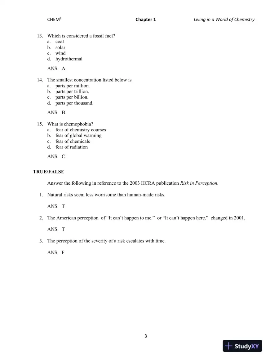 CHEM2: Chemistry in Your World 2nd Edition Test Bank, page 4