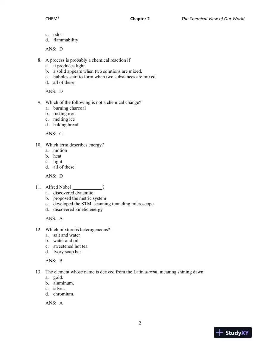 CHEM2: Chemistry in Your World 2nd Edition Test Bank, page 7