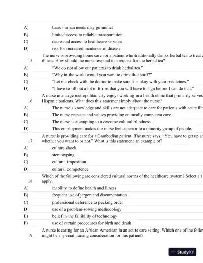 Test Bank For Fundamentals Of Nursing: The Art And Science Of Nursing Care Seventh, North American Edition Edition - Page 12 preview image
