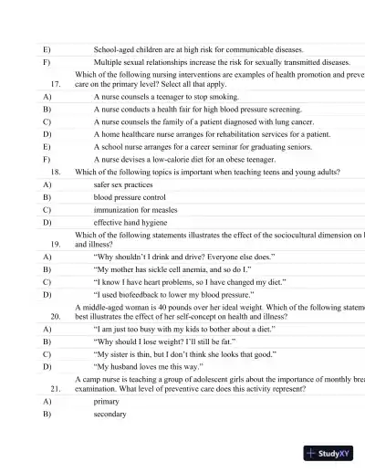 Test Bank For Fundamentals Of Nursing: The Art And Science Of Nursing Care Seventh, North American Edition Edition - Page 18 preview image