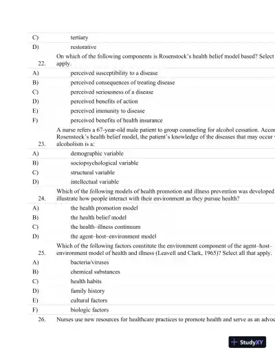 Test Bank For Fundamentals Of Nursing: The Art And Science Of Nursing Care Seventh, North American Edition Edition - Page 19 preview image