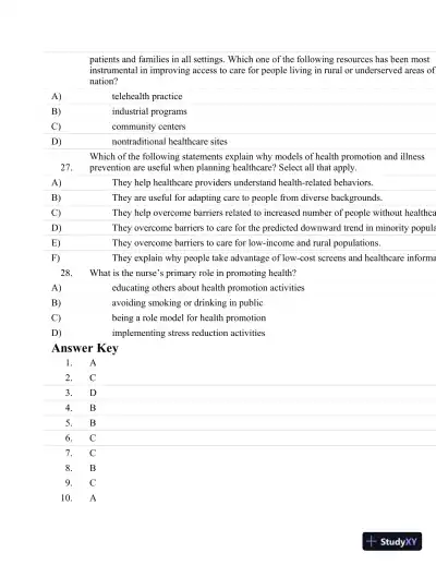 Test Bank For Fundamentals Of Nursing: The Art And Science Of Nursing Care Seventh, North American Edition Edition - Page 20 preview image