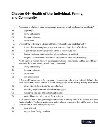 Test Bank For Fundamentals Of Nursing: The Art And Science Of Nursing Care Seventh, North American Edition Edition - Page 22 preview image