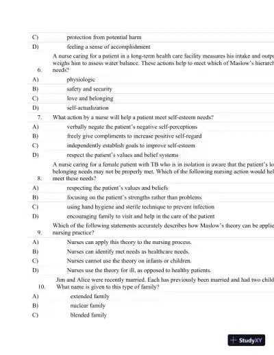 Test Bank For Fundamentals Of Nursing: The Art And Science Of Nursing Care Seventh, North American Edition Edition - Page 23 preview image