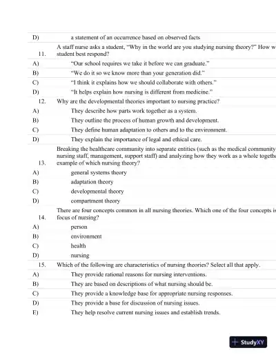 Test Bank For Fundamentals Of Nursing: The Art And Science Of Nursing Care Seventh, North American Edition Edition - Page 30 preview image