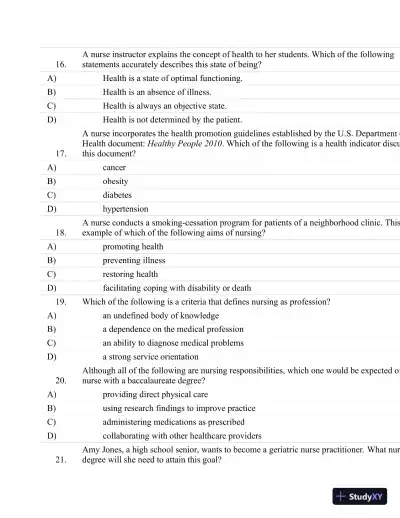 Test Bank For Fundamentals Of Nursing: The Art And Science Of Nursing Care Seventh, North American Edition Edition - Page 5 preview image