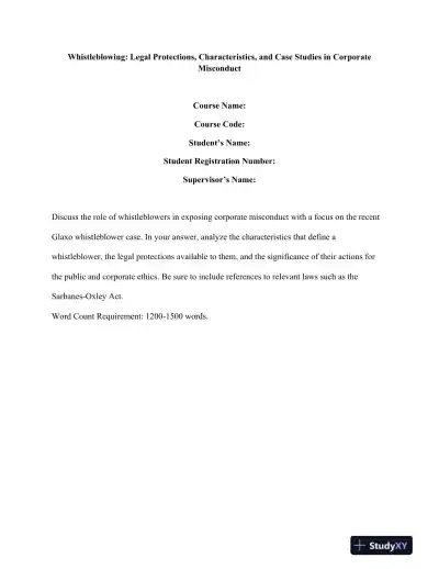 Whistleblowing: Legal Protections, Characteristics, and Case Studies in Corporate Misconduct - Page 1 preview image