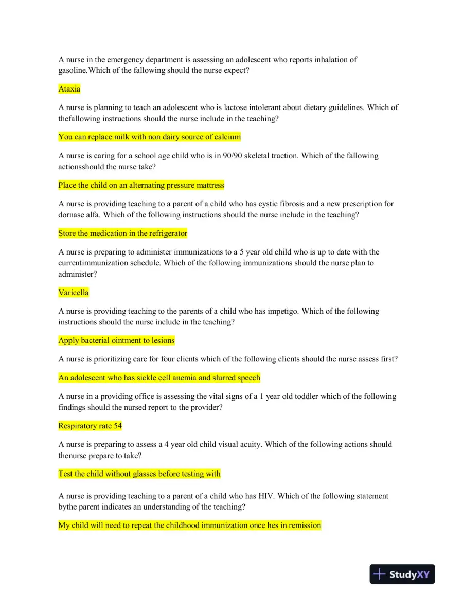 2023-2024 ATI Pediatrics Practice Exam with Answers (99 Solved Questions), page 3