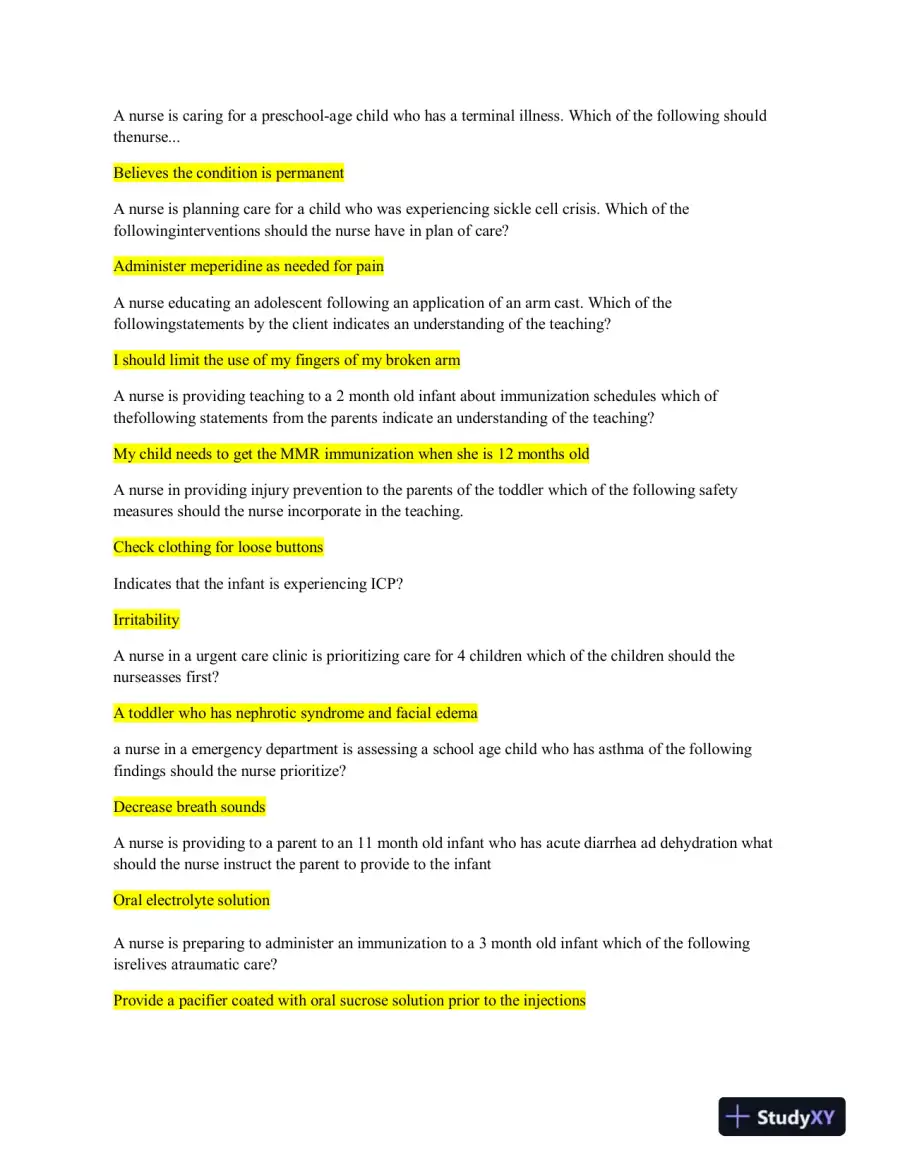 2023-2024 ATI Pediatrics Practice Exam with Answers (99 Solved Questions), page 4