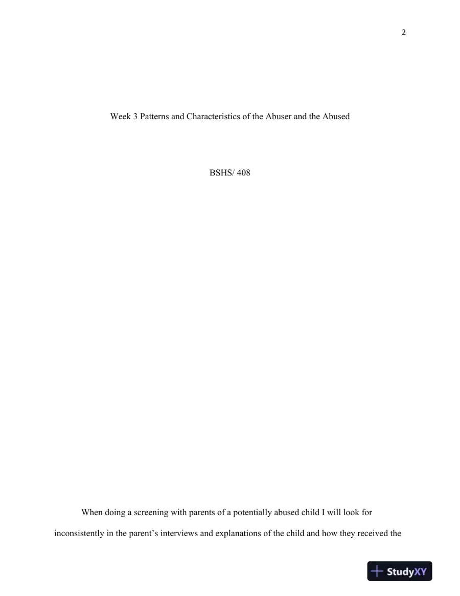 BSHS/408 Week 3 Patterns and Characteristics of the Abuser and the Abused, page 3