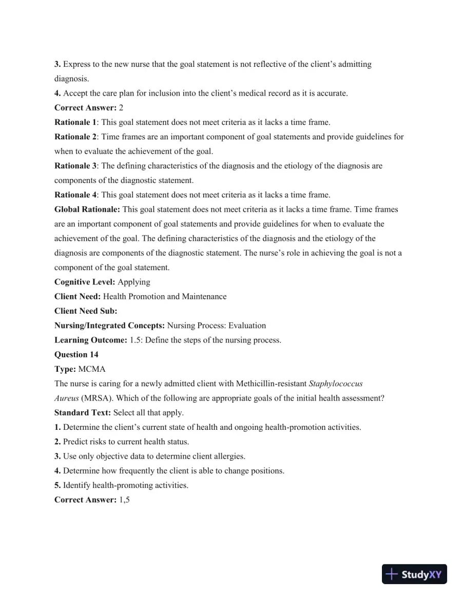 Test Bank For Health and Physical Assessment In Nursing, 2nd Edition, page 13
