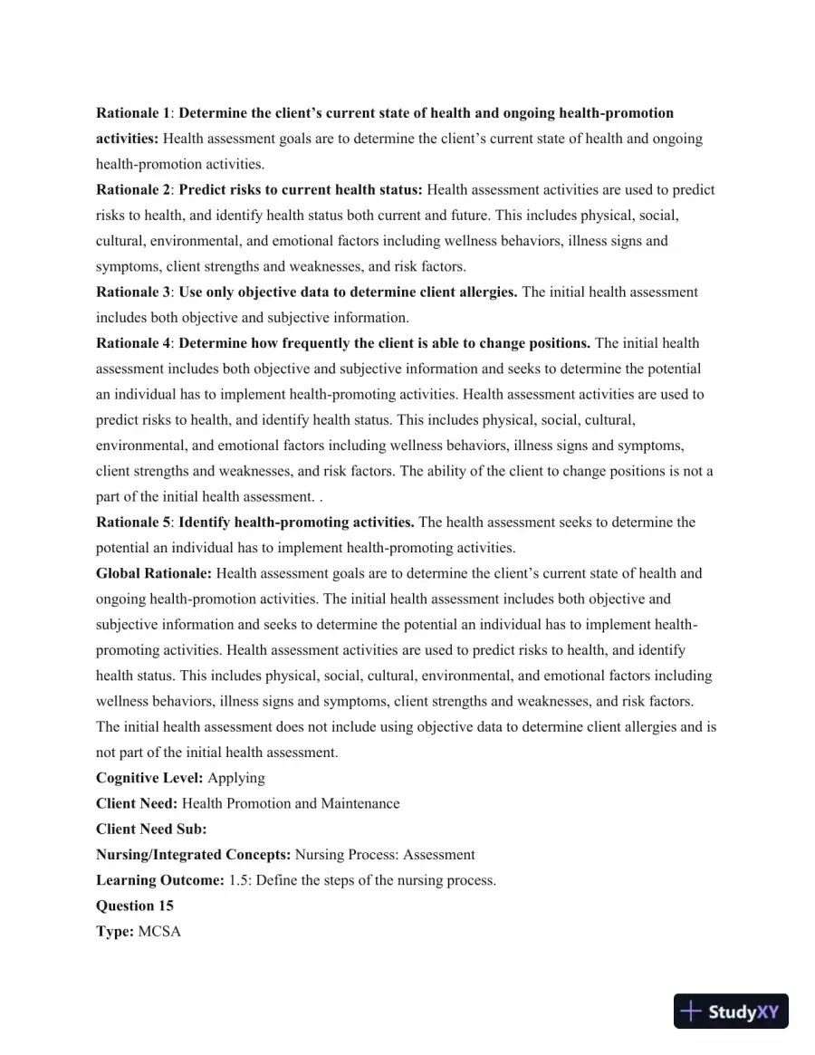 Test Bank For Health and Physical Assessment In Nursing, 2nd Edition, page 14