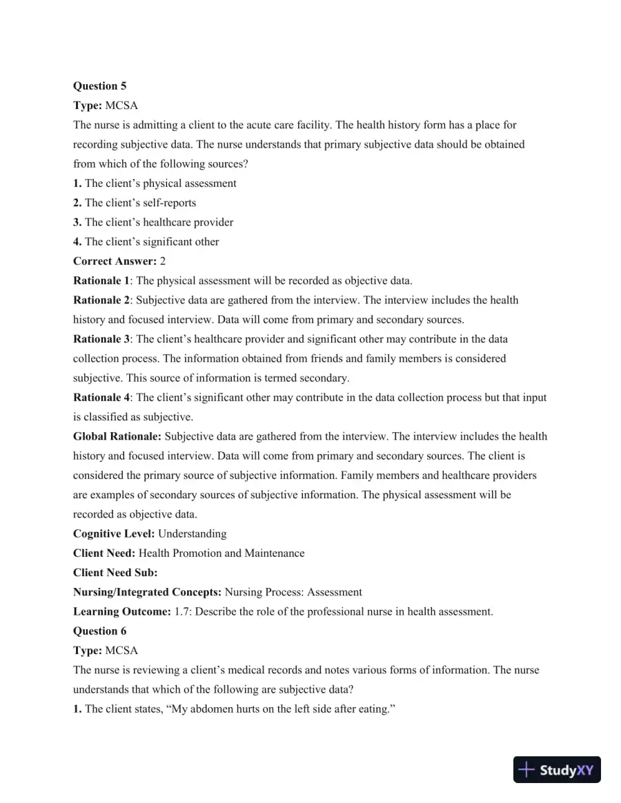 Test Bank For Health and Physical Assessment In Nursing, 2nd Edition, page 6