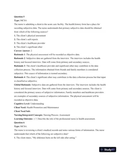 Test Bank For Health and Physical Assessment In Nursing, 2nd Edition - Page 6 preview image