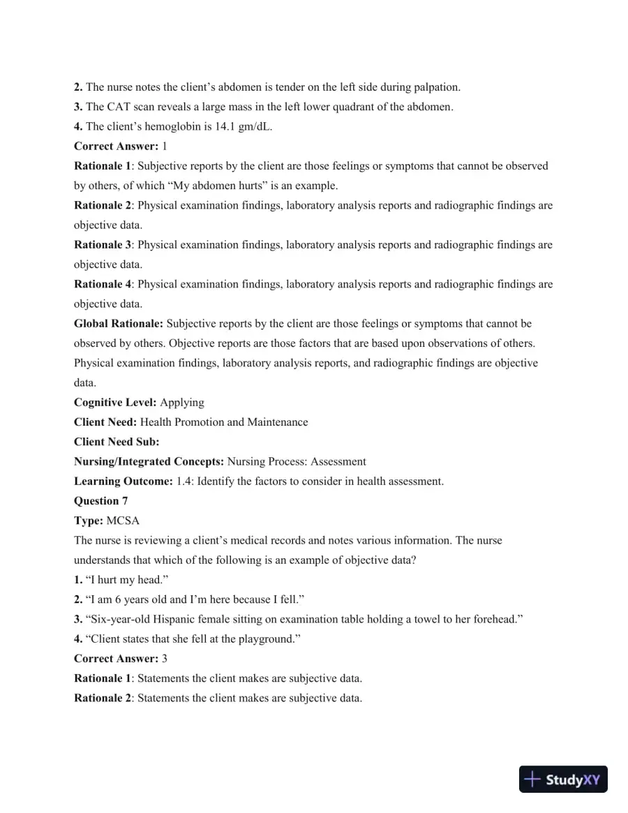 Test Bank For Health and Physical Assessment In Nursing, 2nd Edition, page 7