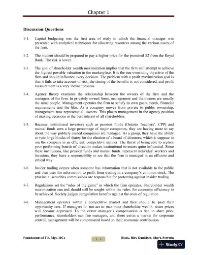 Foundations Of Financial Management, Tenth Canadian Edition Solution Manual - Page 1 preview image