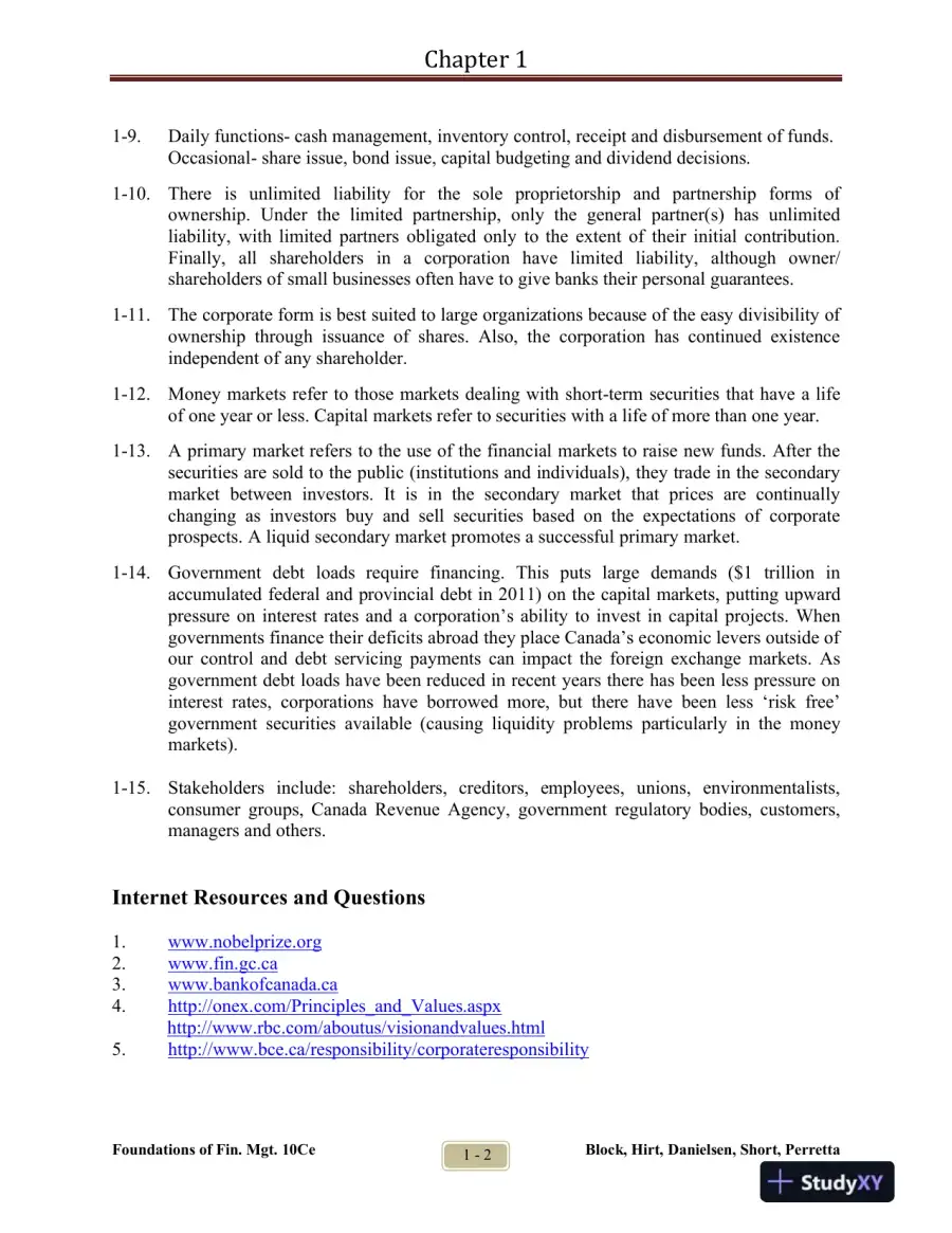 Foundations Of Financial Management, Tenth Canadian Edition Solution Manual, page 3
