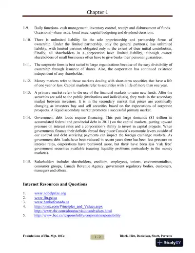 Foundations Of Financial Management, Tenth Canadian Edition Solution Manual - Page 3 preview image