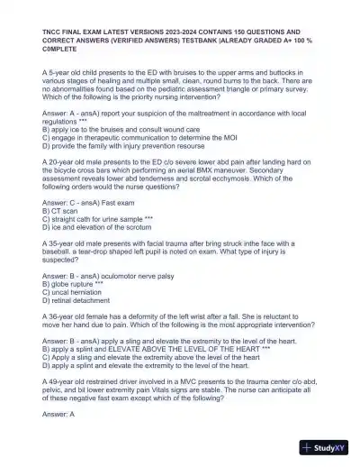 2023-2024 TNCC Final Practice Exam 4 with Answers (49 Solved Questions) - Page 1 preview image