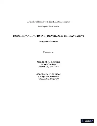 Test Bank For Understanding Dying, Death, and Bereavement, 7th Edition - Page 1 preview image