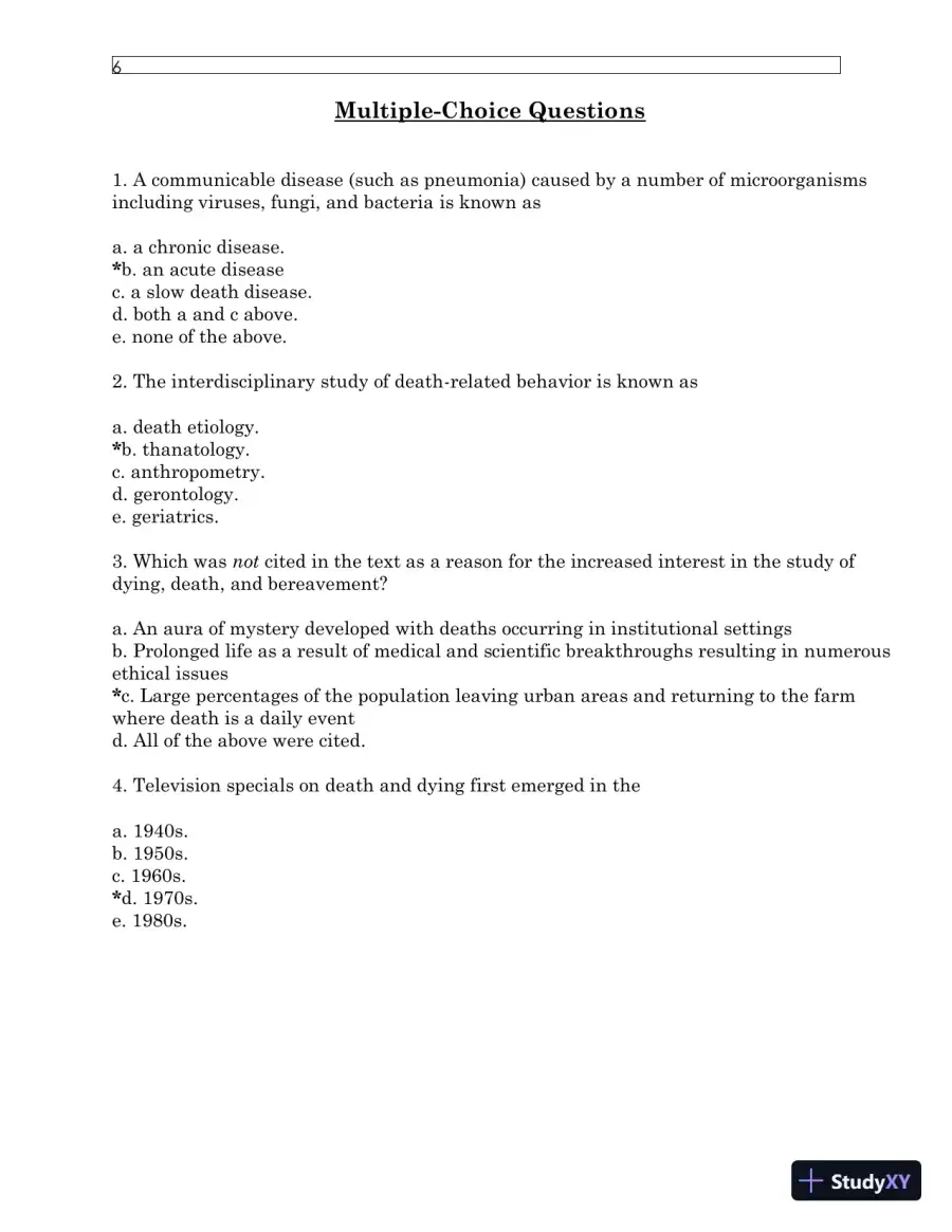Test Bank For Understanding Dying, Death, and Bereavement, 7th Edition, page 10