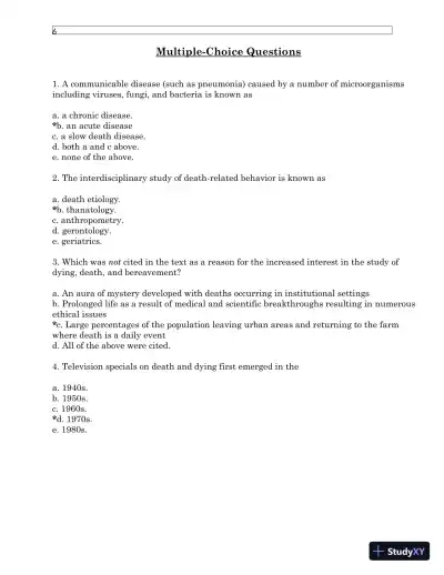 Test Bank For Understanding Dying, Death, and Bereavement, 7th Edition - Page 10 preview image