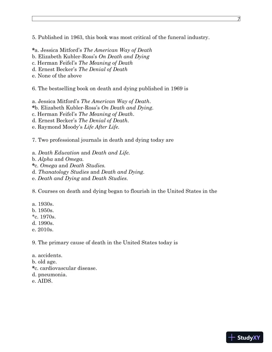 Test Bank For Understanding Dying, Death, and Bereavement, 7th Edition, page 11