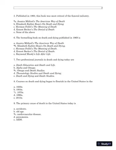 Test Bank For Understanding Dying, Death, and Bereavement, 7th Edition - Page 11 preview image