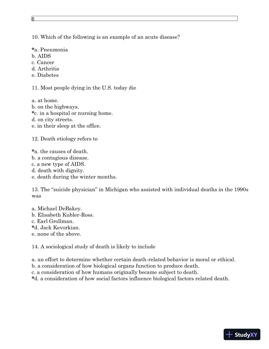 Test Bank For Understanding Dying, Death, and Bereavement, 7th Edition, page 12