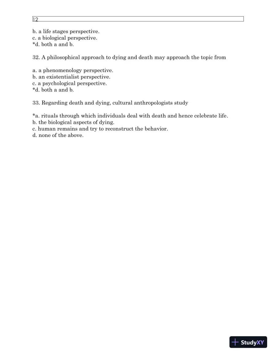 Test Bank For Understanding Dying, Death, and Bereavement, 7th Edition, page 16
