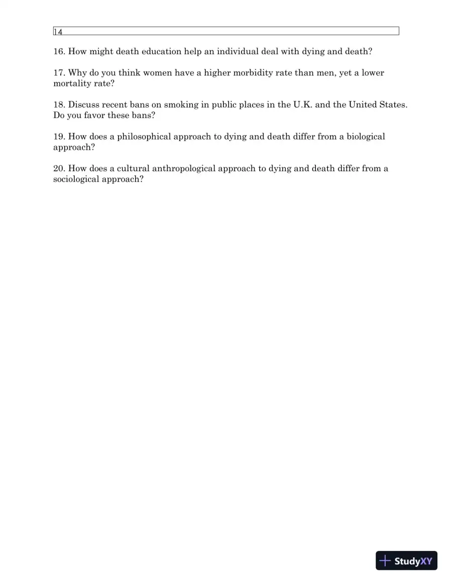 Test Bank For Understanding Dying, Death, and Bereavement, 7th Edition, page 18