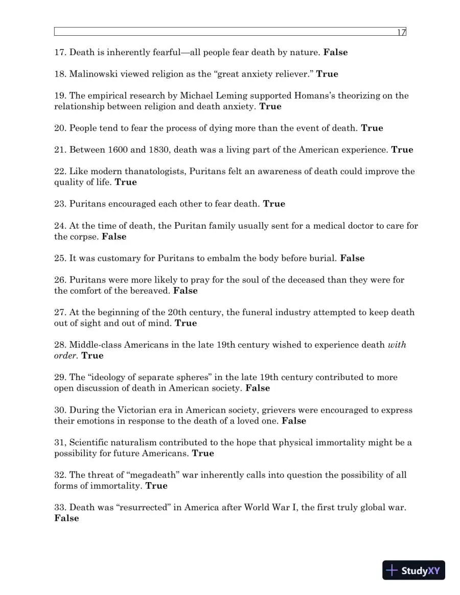 Test Bank For Understanding Dying, Death, and Bereavement, 7th Edition, page 21