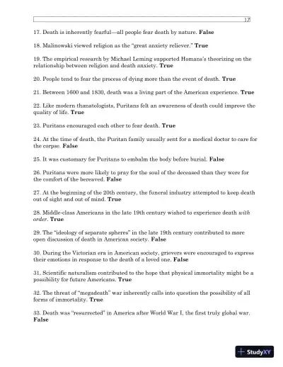 Test Bank For Understanding Dying, Death, and Bereavement, 7th Edition - Page 21 preview image