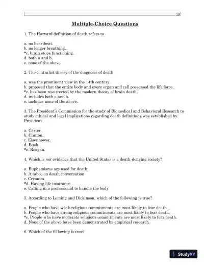 Test Bank For Understanding Dying, Death, and Bereavement, 7th Edition - Page 23 preview image
