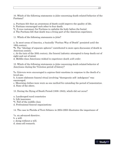 Test Bank For Understanding Dying, Death, and Bereavement, 7th Edition - Page 25 preview image