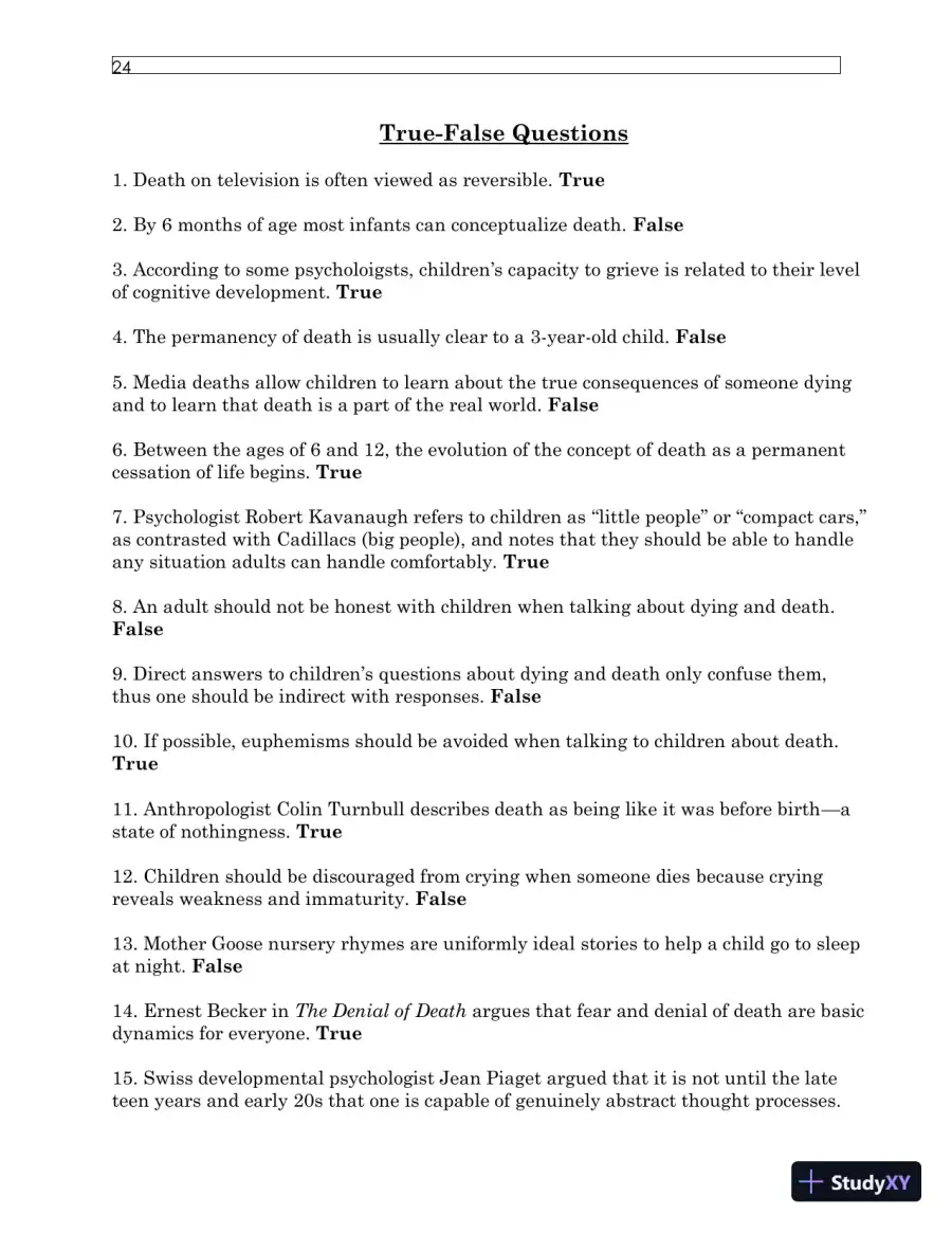 Test Bank For Understanding Dying, Death, and Bereavement, 7th Edition, page 28